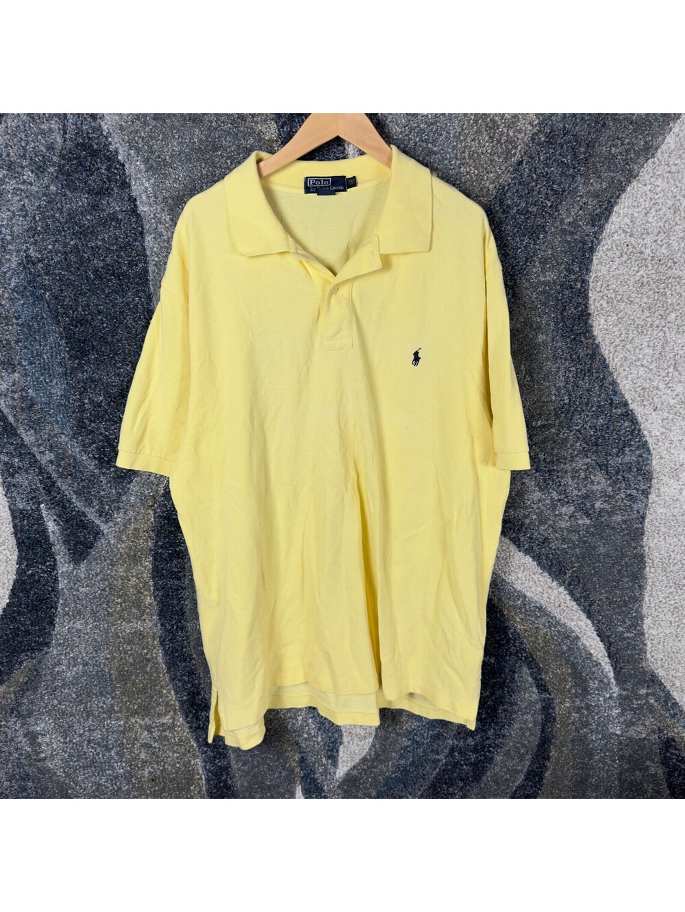 Polo Ralph Lauren Pique Polo Shirt Mens 2XL Yellow Navy Pony